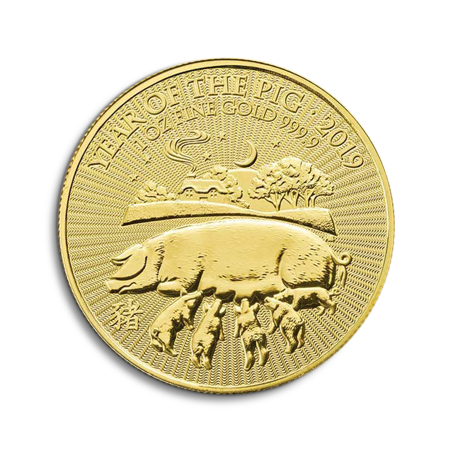 'Moneda de oro 1oz Lunar UK 2019 Cerdo'