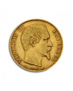 Moneda de oro 20 Francos Napoleon III (1852-1870) sin corona