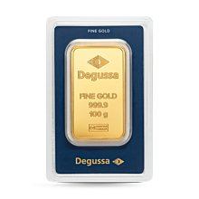 Barra de oro acuñada Degussa 100 g