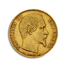 Moneda de oro 20 Francos Napoleon III (1852-1870) sin corona