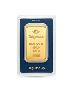 Barra de oro acuñada Degussa 100 g