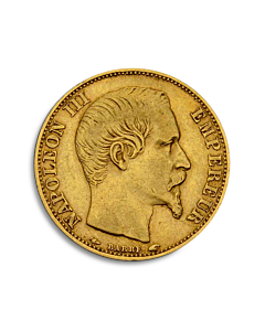 Moneda de oro 20 Francos Napoleon III (1852-1870) sin corona