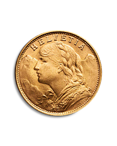 Moneda de oro Vreneli 20 Francos Suizos